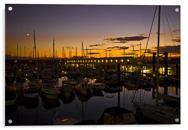 Brighton Marina at Sunset Acrylic by Eddie Howland