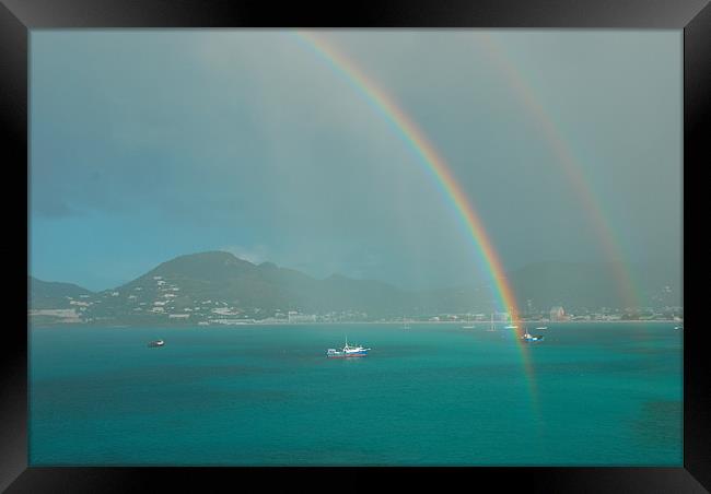 Rainbow over the bay  Framed Print by wesley brannan