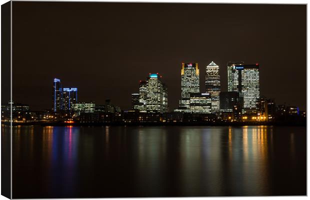 Canary Wharf From Across The River Thames Canvas Print by Paul Shears Photogr