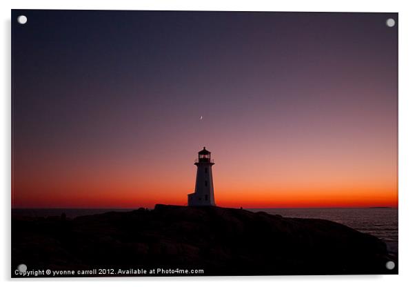 Peggys Cove lighthouse at sunset Acrylic by yvonne & paul carroll