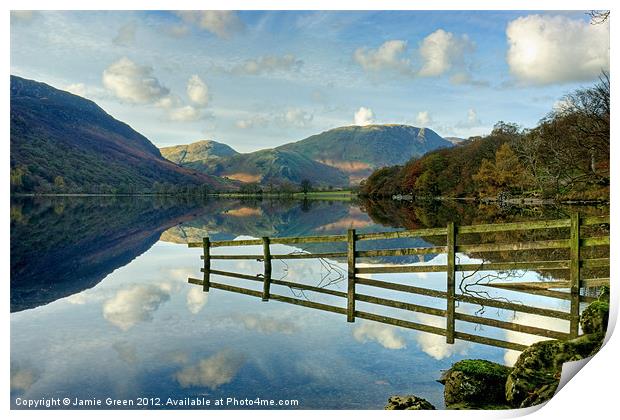 Fence Reflections In Buttermere Print by Jamie Green
