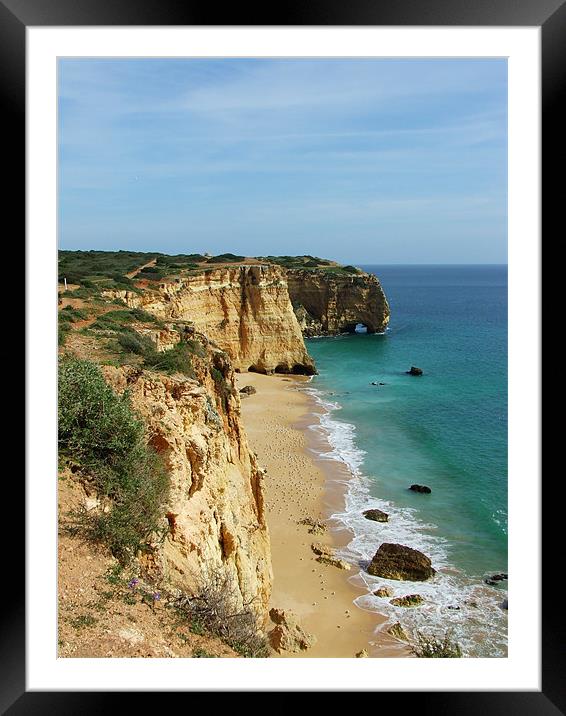 Beach on the Algarve coastline Framed Mounted Print by Paula Guy