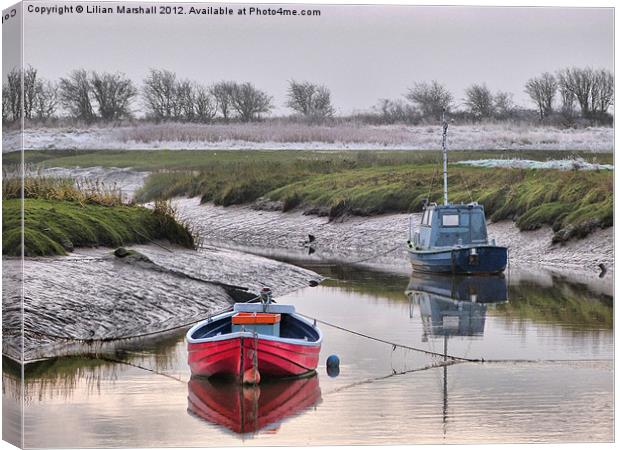 Frosty day at Glasson Dock. Canvas Print by Lilian Marshall