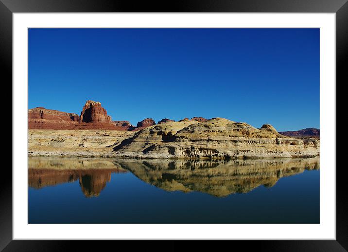 Red and white rock reflection in Colorado River Framed Mounted Print by Claudio Del Luongo