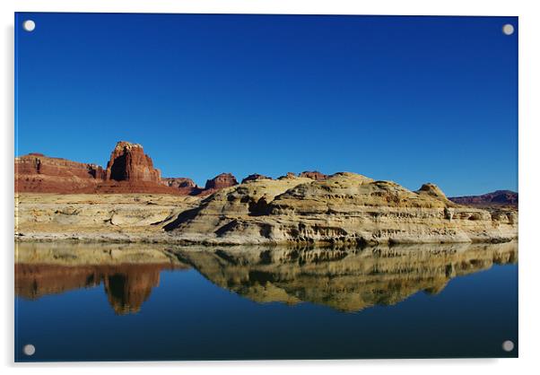 Red and white rock reflection in Colorado River Acrylic by Claudio Del Luongo
