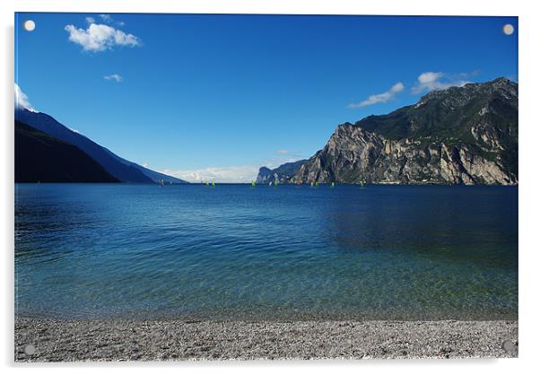 Surfers on Lake Garda near Torbole, Italy Acrylic by Claudio Del Luongo