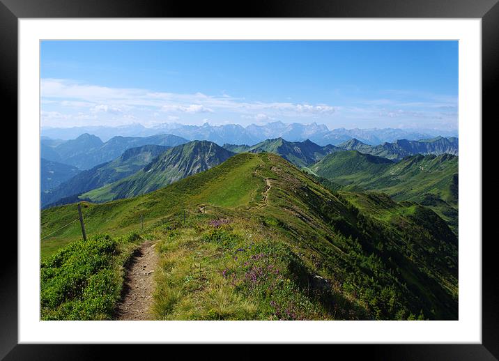 Mountain trail with a view near Damüls, Austria Framed Mounted Print by Claudio Del Luongo