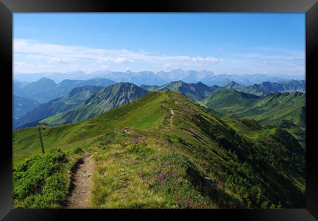 Mountain trail with a view near Damüls, Austria Framed Print by Claudio Del Luongo