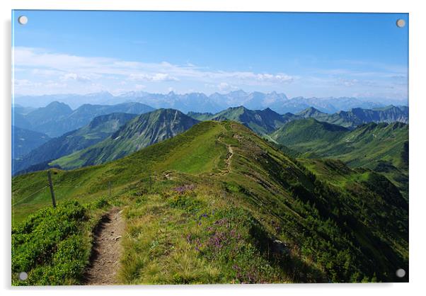 Mountain trail with a view near Damüls, Austria Acrylic by Claudio Del Luongo
