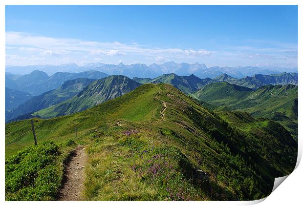 Mountain trail with a view near Damüls, Austria Print by Claudio Del Luongo