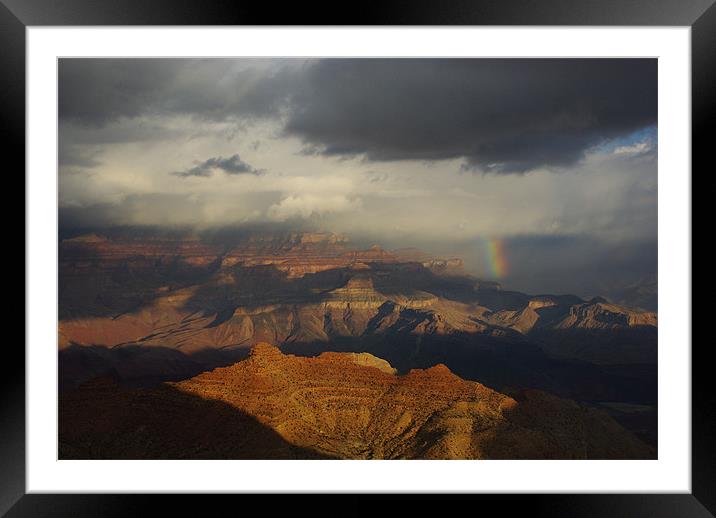 Rainbow, storm cloud and sun on Grand Canyon, Ariz Framed Mounted Print by Claudio Del Luongo