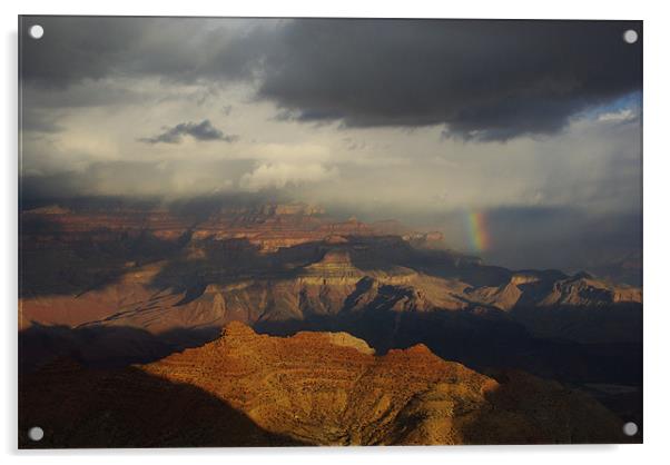 Rainbow, storm cloud and sun on Grand Canyon, Ariz Acrylic by Claudio Del Luongo