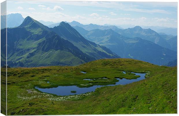 Mountain pond with a view near Furkajoch, Austria Canvas Print by Claudio Del Luongo