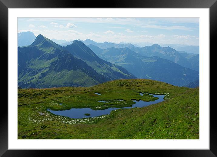 Mountain pond with a view near Furkajoch, Austria Framed Mounted Print by Claudio Del Luongo