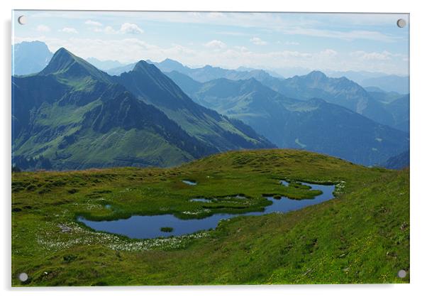 Mountain pond with a view near Furkajoch, Austria Acrylic by Claudio Del Luongo