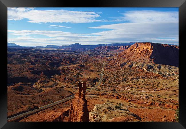 Tower Rock and Highway, Utah Framed Print by Claudio Del Luongo