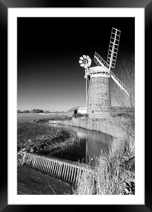 Horsey Mill in Black and White Framed Mounted Print by Stephen Mole