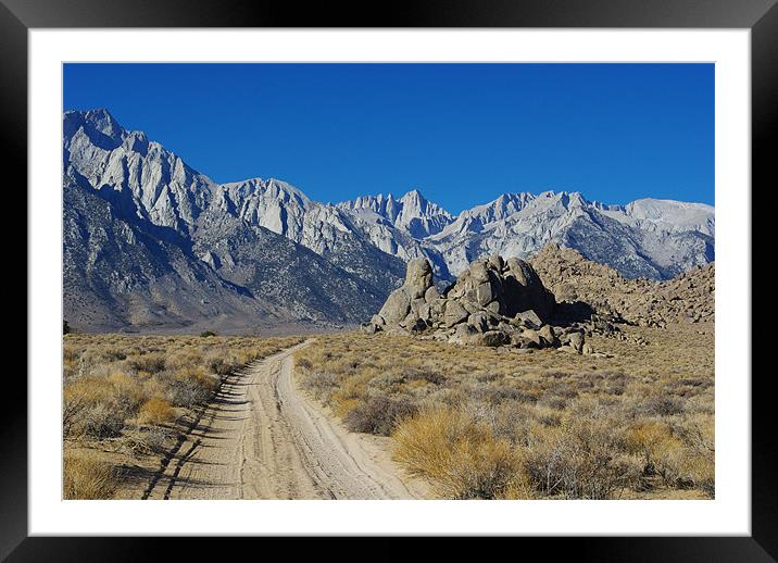 Sand road to Sierra Nevada, California Framed Mounted Print by Claudio Del Luongo