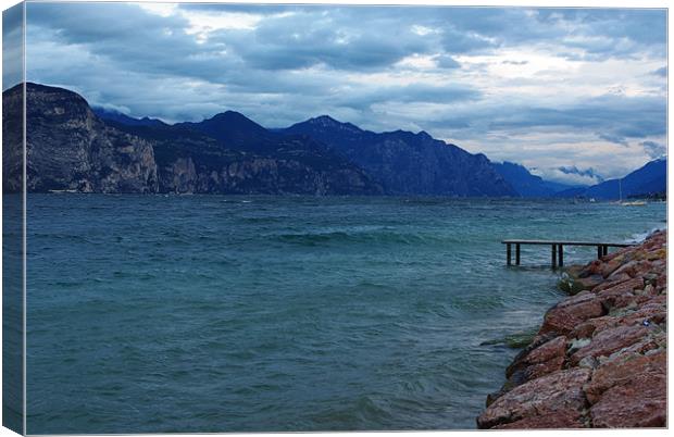 Windy day on Lake Garda near Castelletto di Brenzo Canvas Print by Claudio Del Luongo