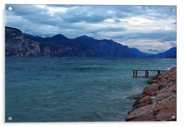 Windy day on Lake Garda near Castelletto di Brenzo Acrylic by Claudio Del Luongo