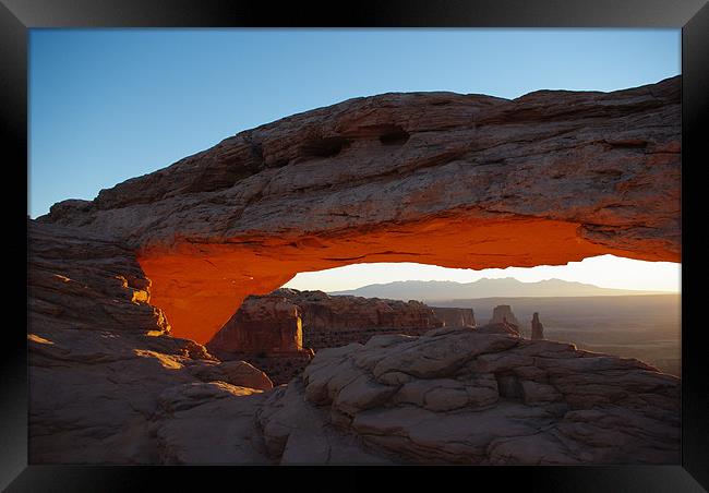 Mesa Arch in first morning light, Utah Framed Print by Claudio Del Luongo