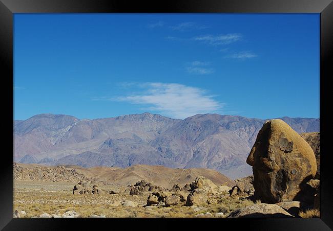 Alabama Hills rocks and view, California Framed Print by Claudio Del Luongo