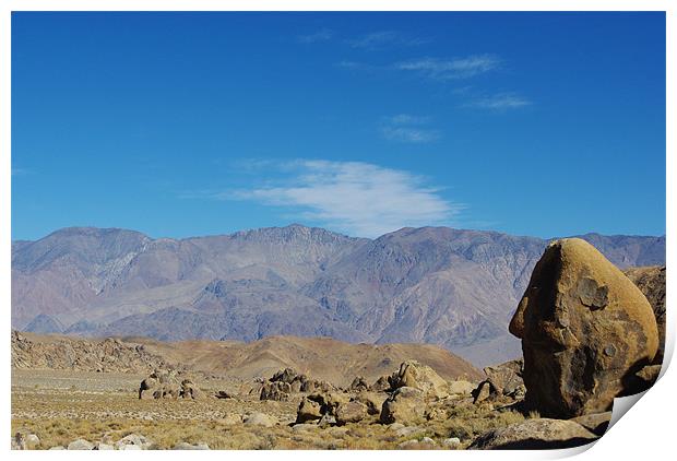 Alabama Hills rocks and view, California Print by Claudio Del Luongo