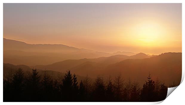 Sunset over welsh mountains  Print by Mark Chadwick