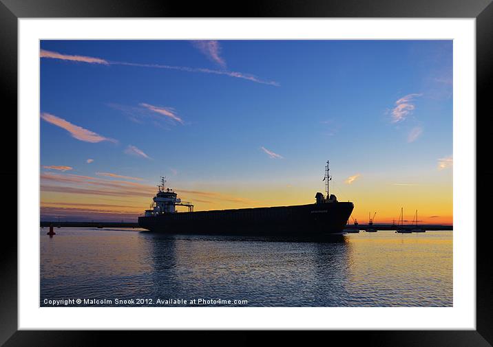 Cargo Ship Leaving The Swale Framed Mounted Print by Malcolm Snook