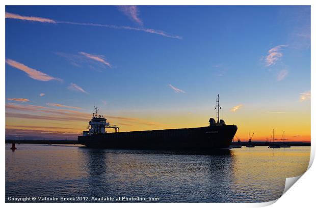 Cargo Ship Leaving The Swale Print by Malcolm Snook
