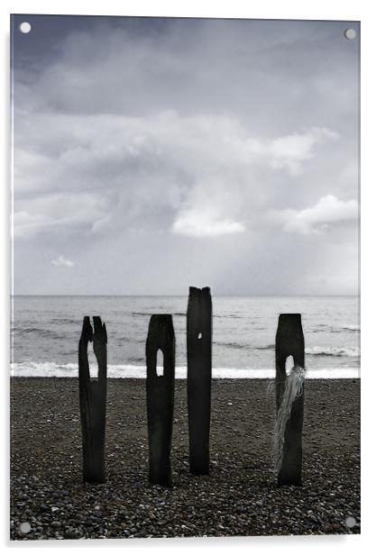Pett Level Sea Defences Acrylic by Brian Sharland