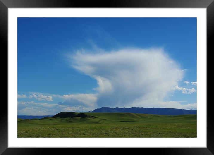 Clouds and prairie near Laramie, Wyoming Framed Mounted Print by Claudio Del Luongo