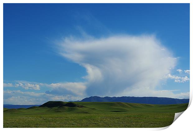 Clouds and prairie near Laramie, Wyoming Print by Claudio Del Luongo
