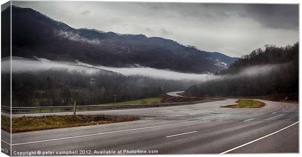 Foggy Mountain Road Canvas Print by peter campbell