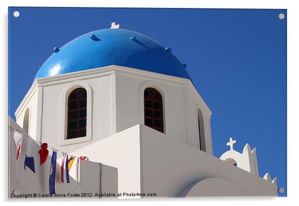 Church Dome, Oia, Santorini, Greece Acrylic by Carole-Anne Fooks