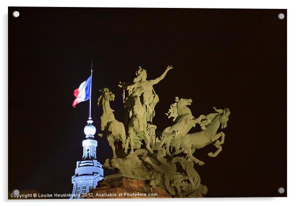 Bronze horses and the flag of France Acrylic by Louise Heusinkveld