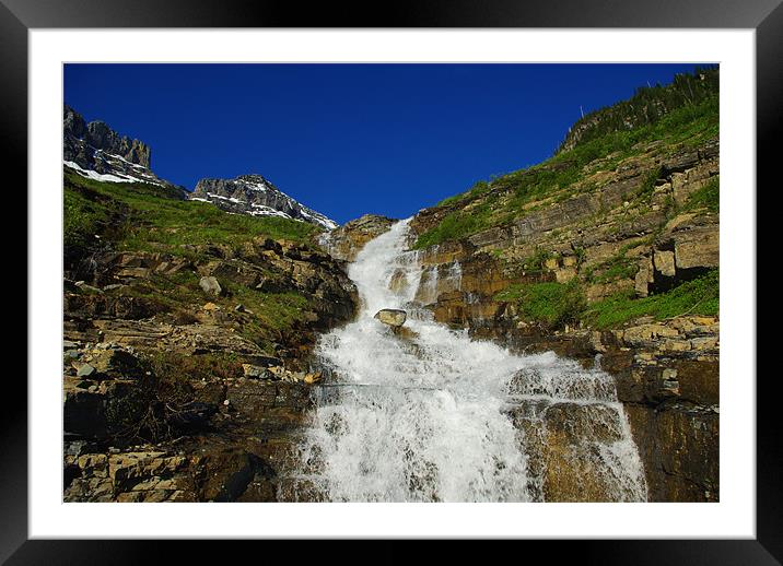 Waterfall near Logan Pass, Montana Framed Mounted Print by Claudio Del Luongo