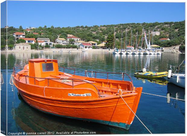 Fishing boat - Kastos, Southern Ionian Canvas Print by yvonne & paul carroll