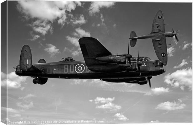 Avro Lancaster with Spitfire Canvas Print by J Biggadike