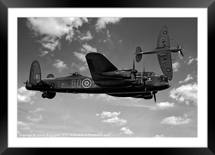 Avro Lancaster with Spitfire Framed Mounted Print by J Biggadike