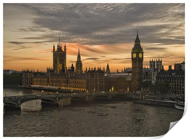 Sunset over Parliament Print by kelvin ryan