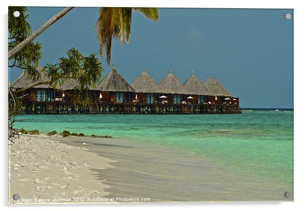 Maldives beach huts Acrylic by steve akerman