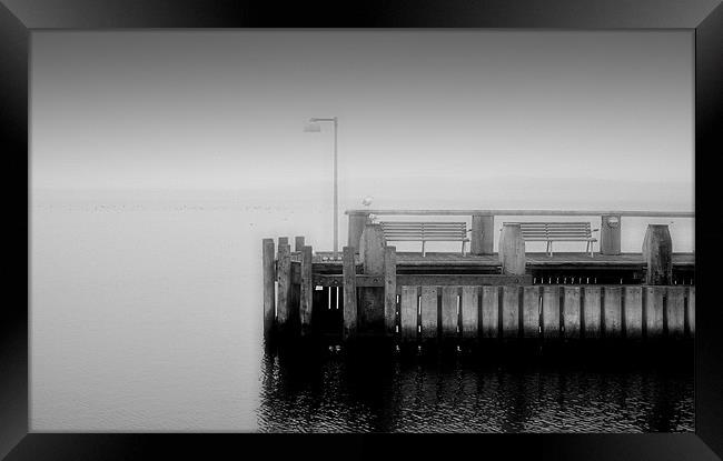 Two benches on a Pier Framed Print by Sophie Martin-Castex