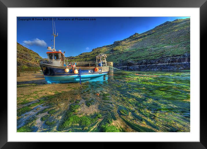 Boscastle blue boat green river Framed Mounted Print by Dave Bell