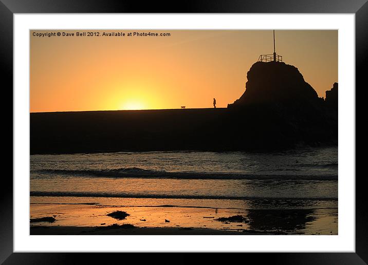 Man and Dog Bude Breakwater Framed Mounted Print by Dave Bell