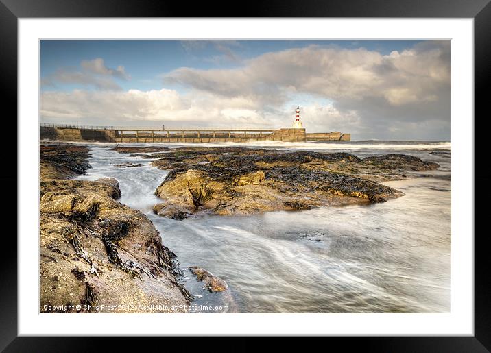 Amble Pier Rocks Framed Mounted Print by Chris Frost