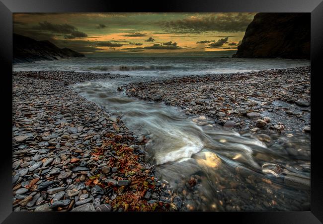 Crackington Haven Stream Flows & Pebbles Framed Print by Dave Bell