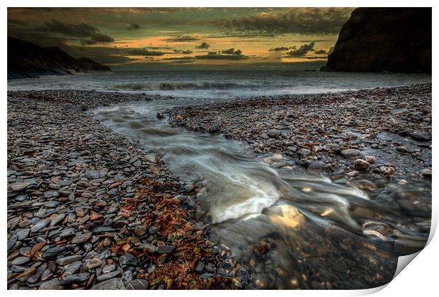 Crackington Haven Stream Flows & Pebbles Print by Dave Bell