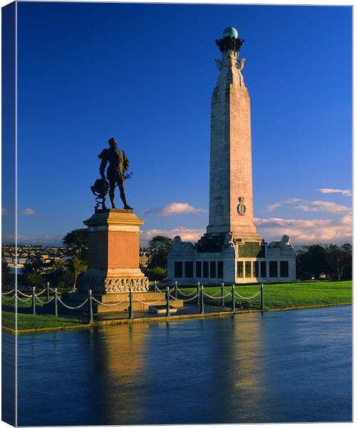 Plymouth Naval Memorial & Drake Statue Canvas Print by Darren Galpin