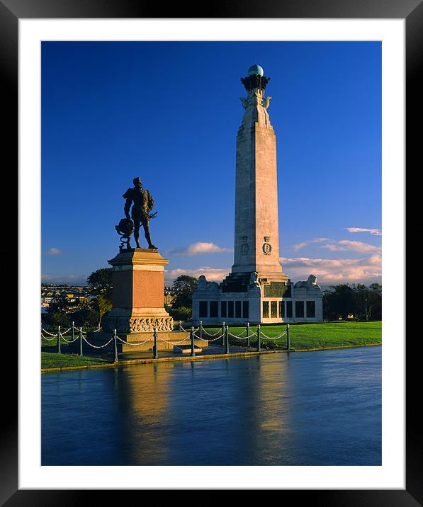 Plymouth Naval Memorial & Drake Statue Framed Mounted Print by Darren Galpin